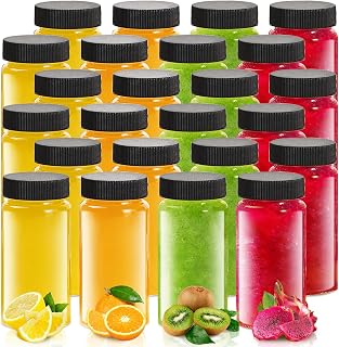 2oz Clear Glass Bottle with Lids, 60ml Small Glass Jar, Leakproof Mini Travel Bottles, Decorative Bottles Set for Potion, Juice, Wellness, Ginger Shots, 24 Pack