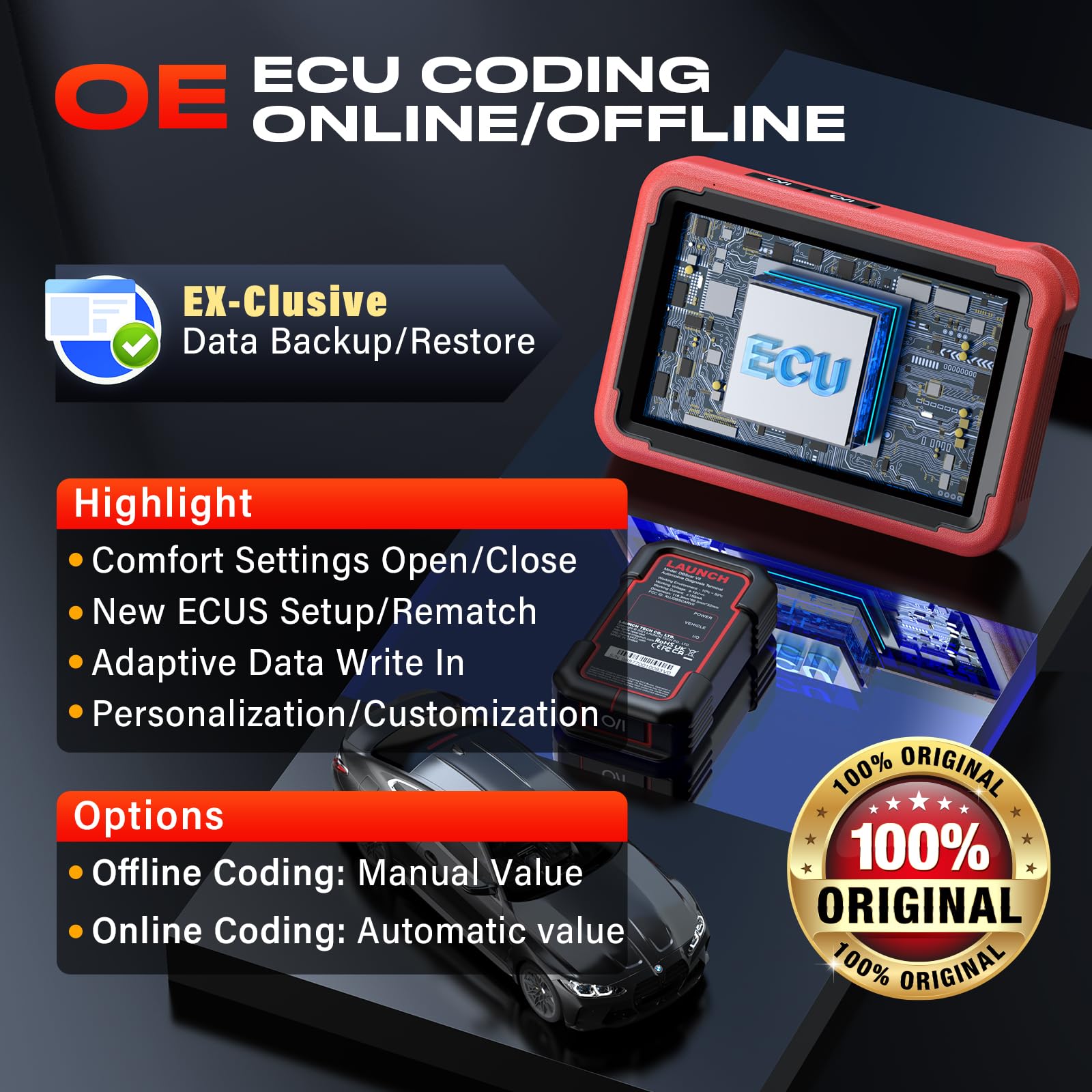 LAUNCH X431 PROS V+ 5.0, 2024 Brandneu OBD2 diagnosegerät, OE Level Vollsystem Diagnosegerät KFZ, mit 37+ Sonderfunktionen, Bi-Directional Control, IMMO Service, Schlüsselprogrammierung, ECU-Codierung