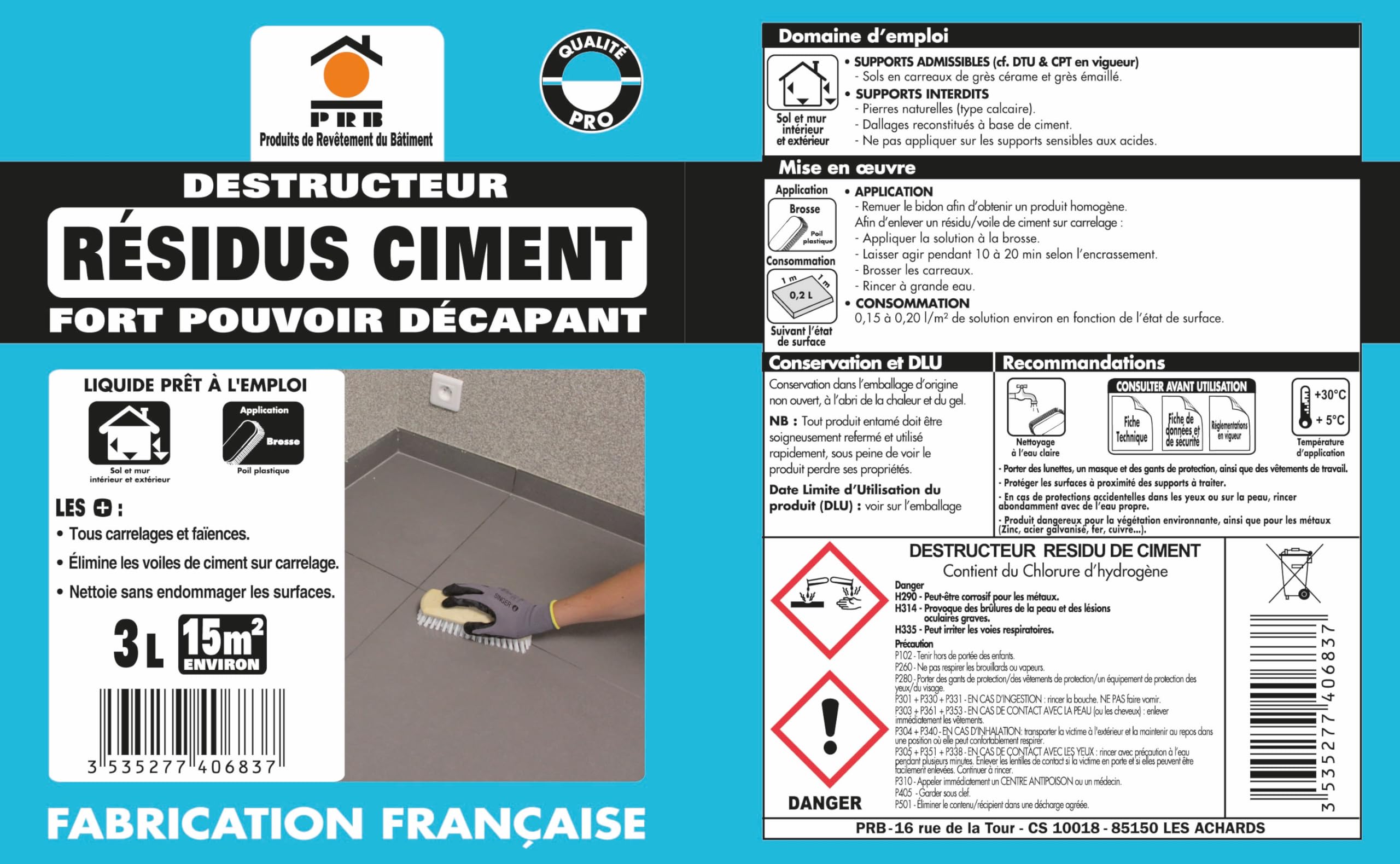 Décapant Résidus de Ciment 3L - Nettoyant Puissant pour Traces de Laitance et Dépôts de Ciment