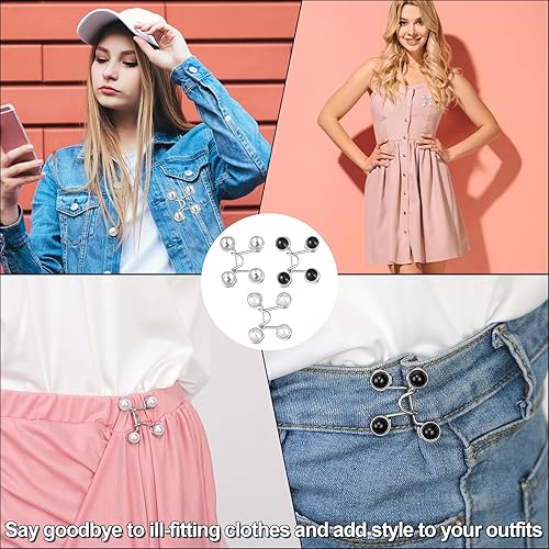 Miniatura 7 de 6 conjuntos de tensores de cintura para pantalones, botones ajustables de cintura de perlas extraíbles, botones de mezclilla para jeans sueltos,