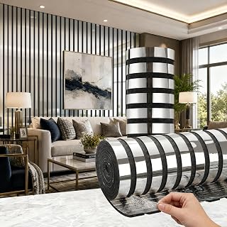 Silver mirror-striped peel and stick wallpaper