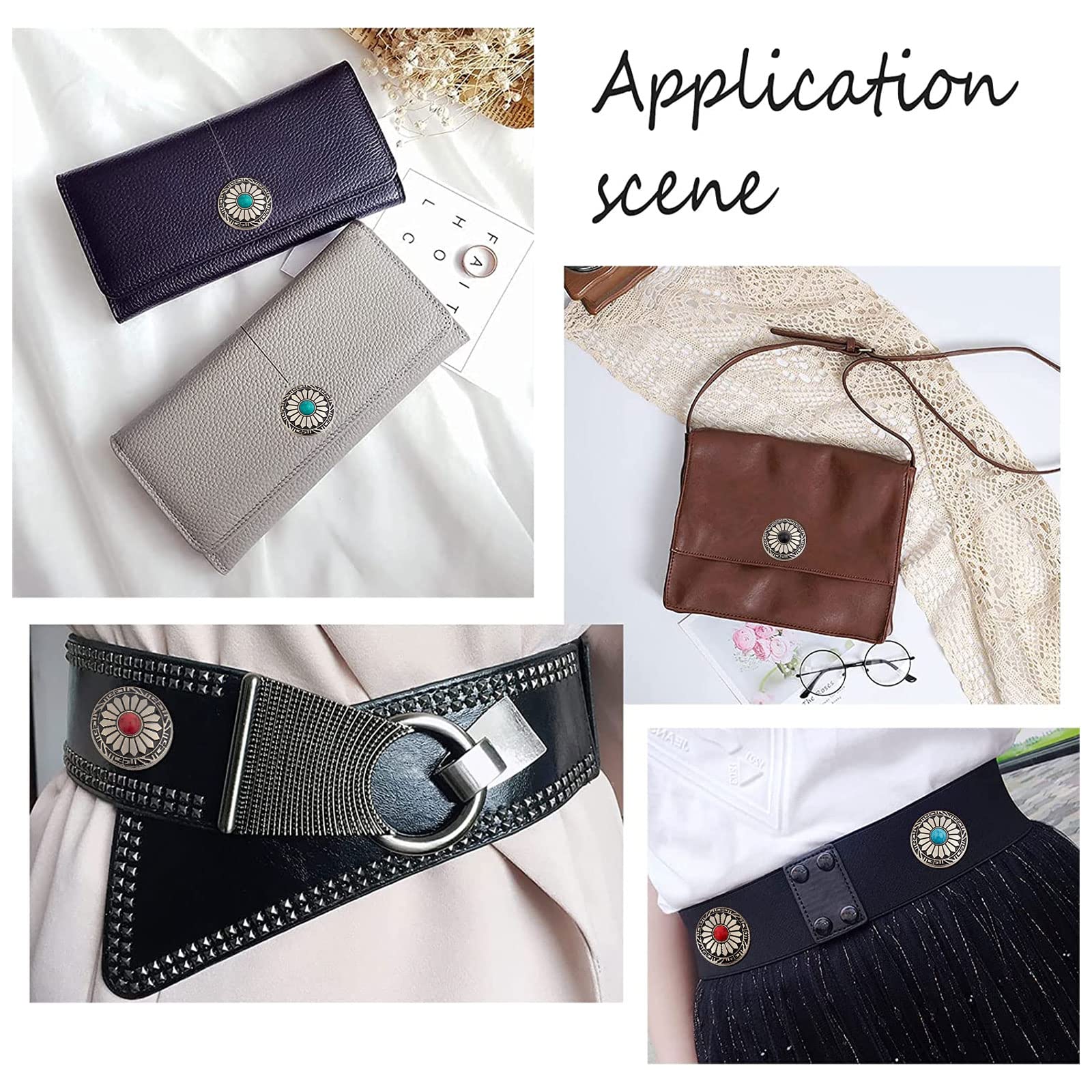 Set 24 Bottoni Vintage A Vite Con Fiore Turchese - Per Borse, Cinture, Abbigliamento, Decorazione Fai Da Te - Foto 9