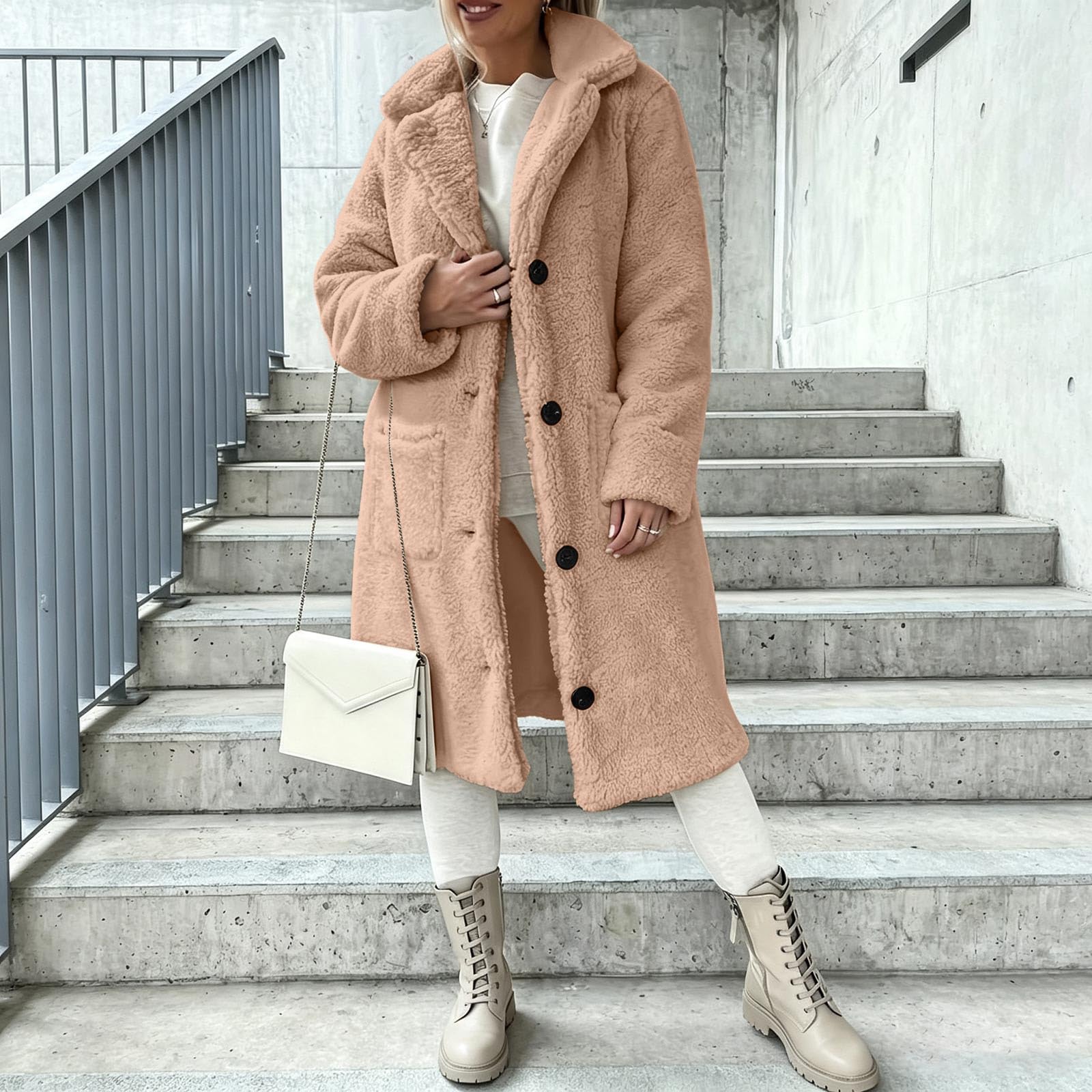 Teddymantel Damen Lang Wintermantel Teddy‑Fleece Mantel Warm