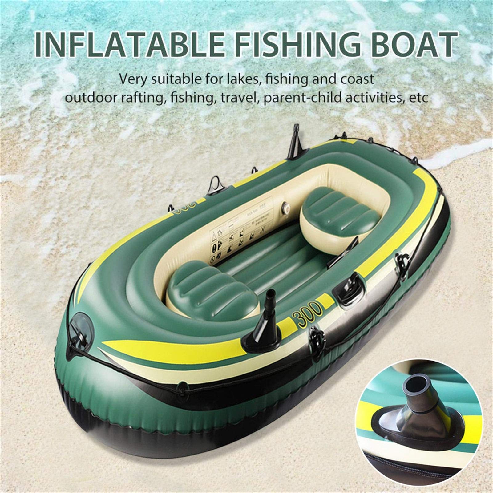 Kit de kayak – Barco de pesca inflable, serie de botes inflables de PVC resistente, para 2/3 personas, flotador inflable para barcos de piscina para pesca, exploración marítima, río y mar