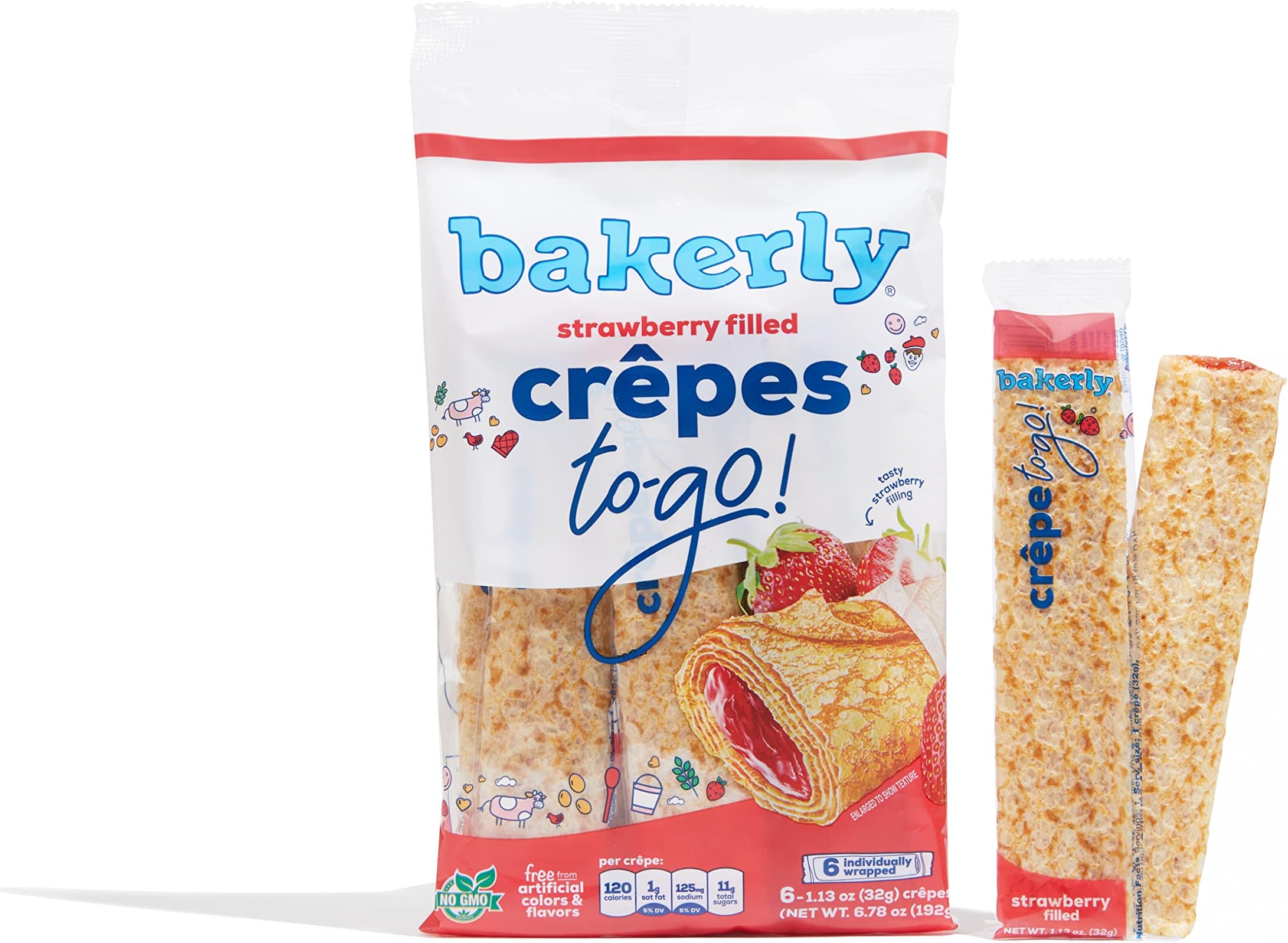 Strawberry Filled Crepes to go! Non GMO, Free from Artificial Flavors & Colors, Pack of 4, 6-Count (24 Total Crepes)