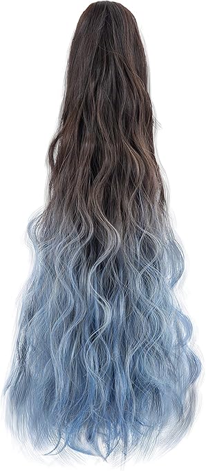 Amazon Co Jp グラデーションポニーテールウィッグ カール クルップポニーテール ブルー エクステ つけ毛 巻き髪ロング ヘアークリップ 着用簡単 耐熱 服 ファッション小物