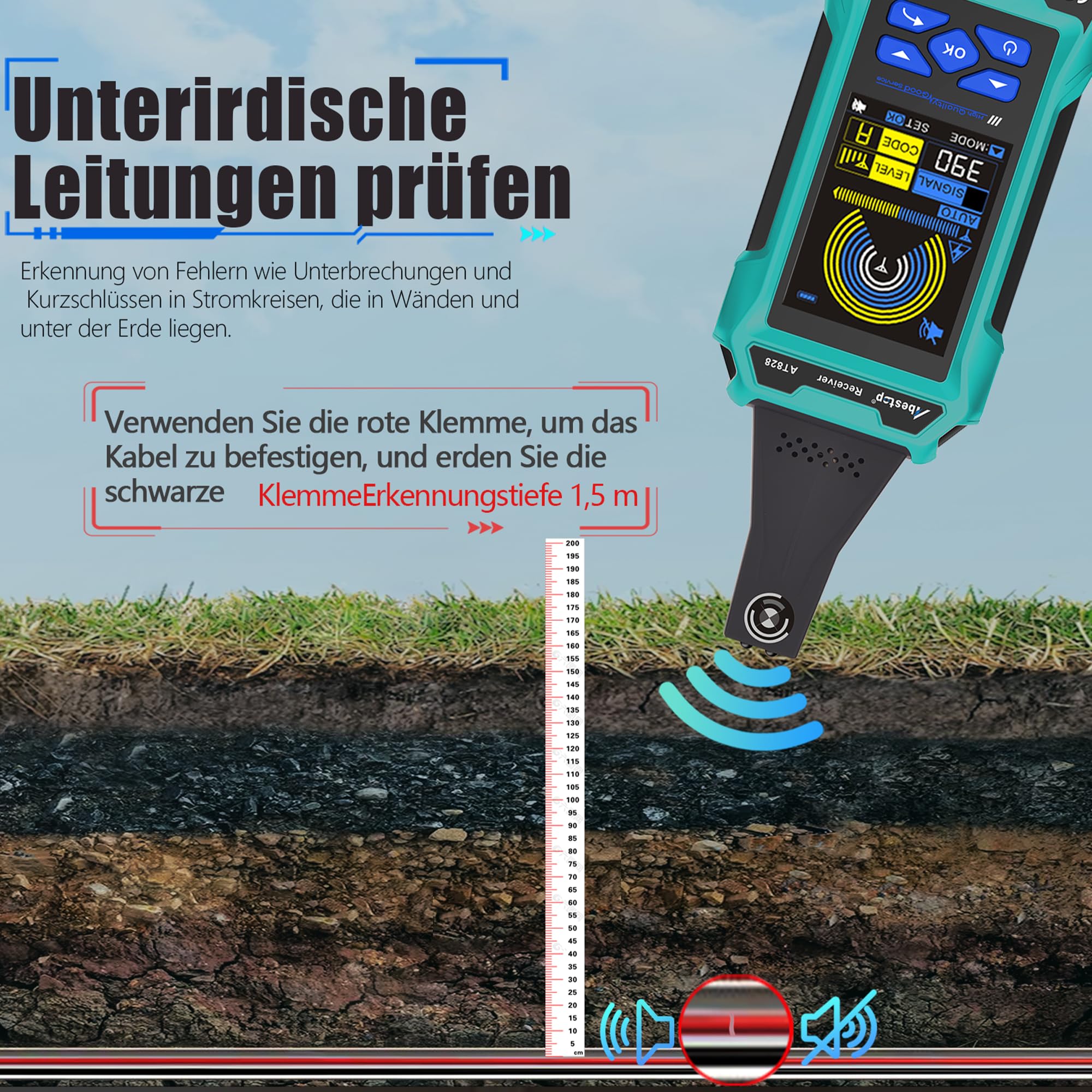 AT828 Câble Testeur Locator Undergroud Fils/Câbles, Eau/Gaz Pipeline Chemins Tracing Testeur Multifonction