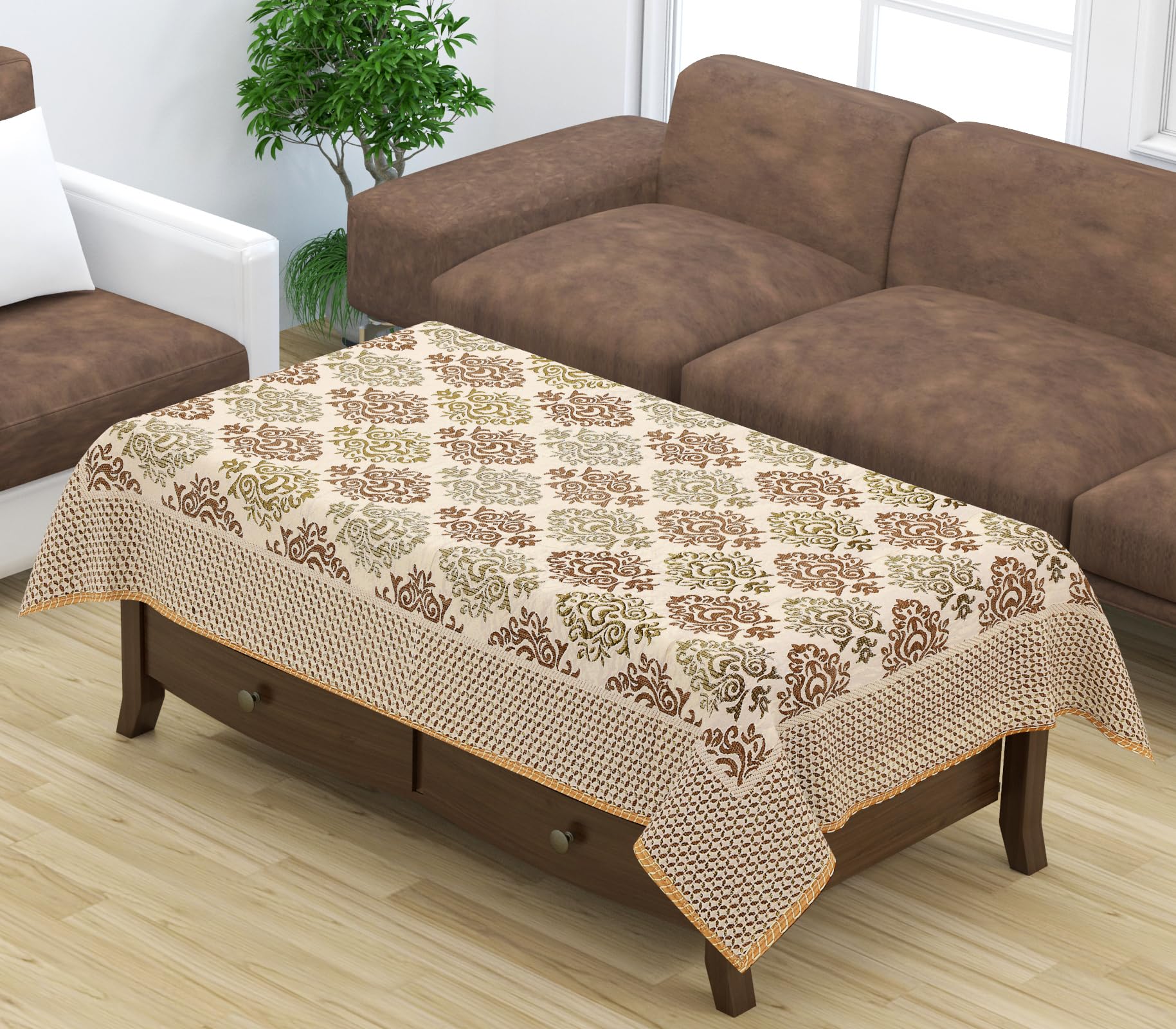 Premium Chenille TableCover for 4-8 Seater Table | Table Cover/Tablecover for 4-8 Seat/Chenille tableCover/Table Cloth/Sofa Tablecover/Center tablecover 36x54 Inch (Beige)-image-0