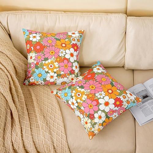 Miniatura 3 de Groovy - Fundas de almohada de flores para sofá, silla, diseño de flores hippie de los años 70, fundas de almohada reversibles, fundas de almohada