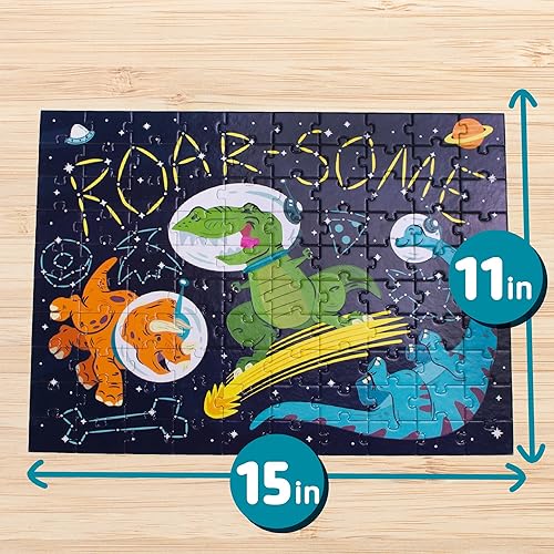 Miniatura 5 de Chuckle & Roar - Roar-Some Puzzle que brilla en la oscuridad para niños - Rompecabezas educativo de 100 piezas de dinosaurios espaciales - A partir