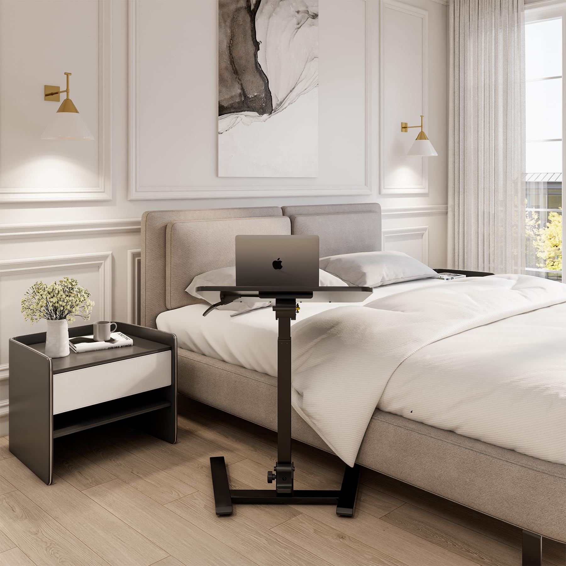 25 Inch Mobile Folding Desk - No Assembly Pneumatic Sit-Stand Desk 29-42 Height Adjustable Rolling Laptop Desk with — view 6