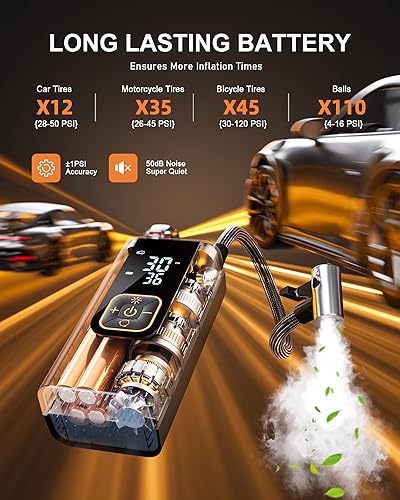 Miniatura 3 de Inflador de neumáticos de 180 PSI, compresor de aire portátil, bomba de aire 6 veces más rápida para neumáticos de automóvil con medidor de presión