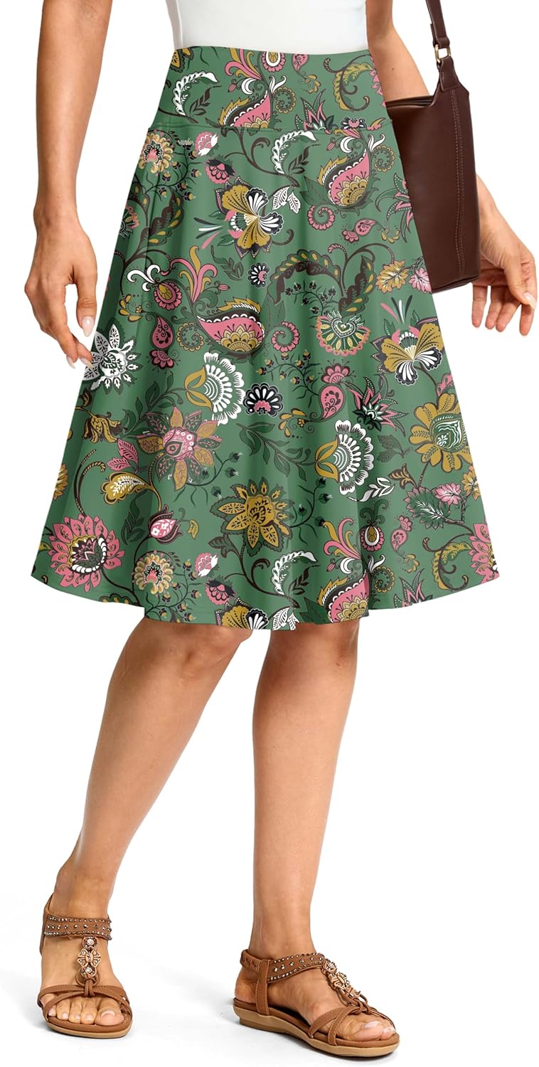 Viodia 24" Knee Length Long Skorts for Women Dressy Casual Midi Summer Travel Skort Modest Stretchy Skirts with Pockets