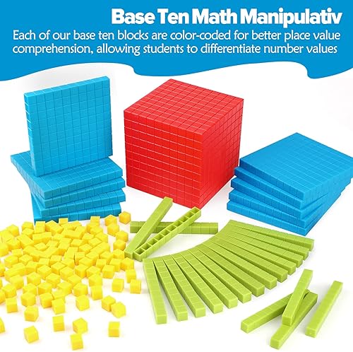Miniatura 3 de Torlam 131 bloques base de diez bloques para matemáticas Bloques de valor posicional, base de plástico, 10 manipuladores matemáticos de primer