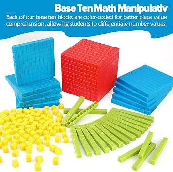 Torlam 131 PCS Base Ten Blocks for Math - Place Value Blocks, Plastic Base 10 Math Manipulatives 1st Grade, Math Counters, Math Cubes, Counting Cubes for Kids Kindergarten Math