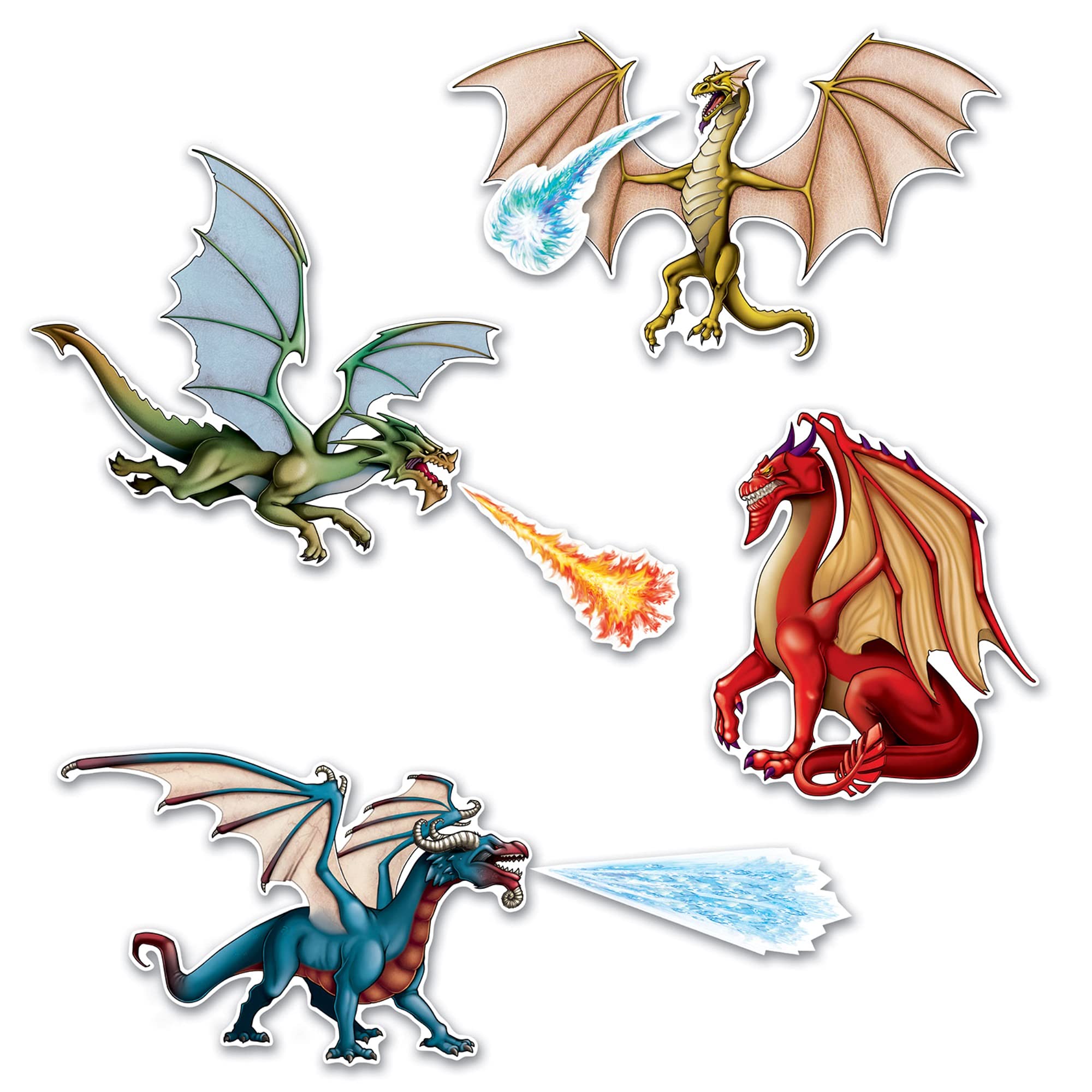 Beistle Multicolor Pack Of 7 Dragon Cutouts - Fantasy Dragons - Party Wall Decorations