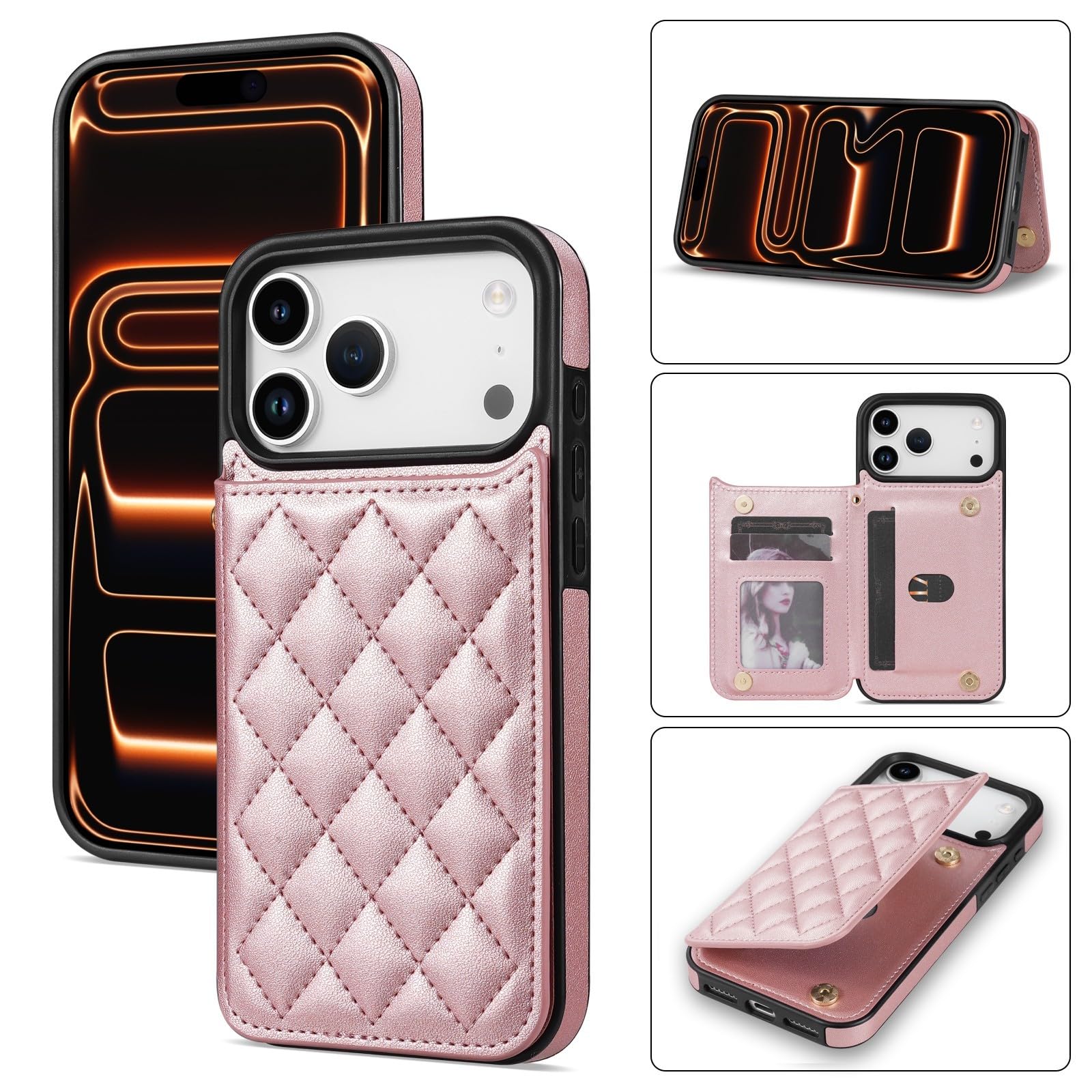 Generic Custodia compatibile con iPhone 13 (colore oro rosa) Custodia a libro in pelle con cinturino in pelle