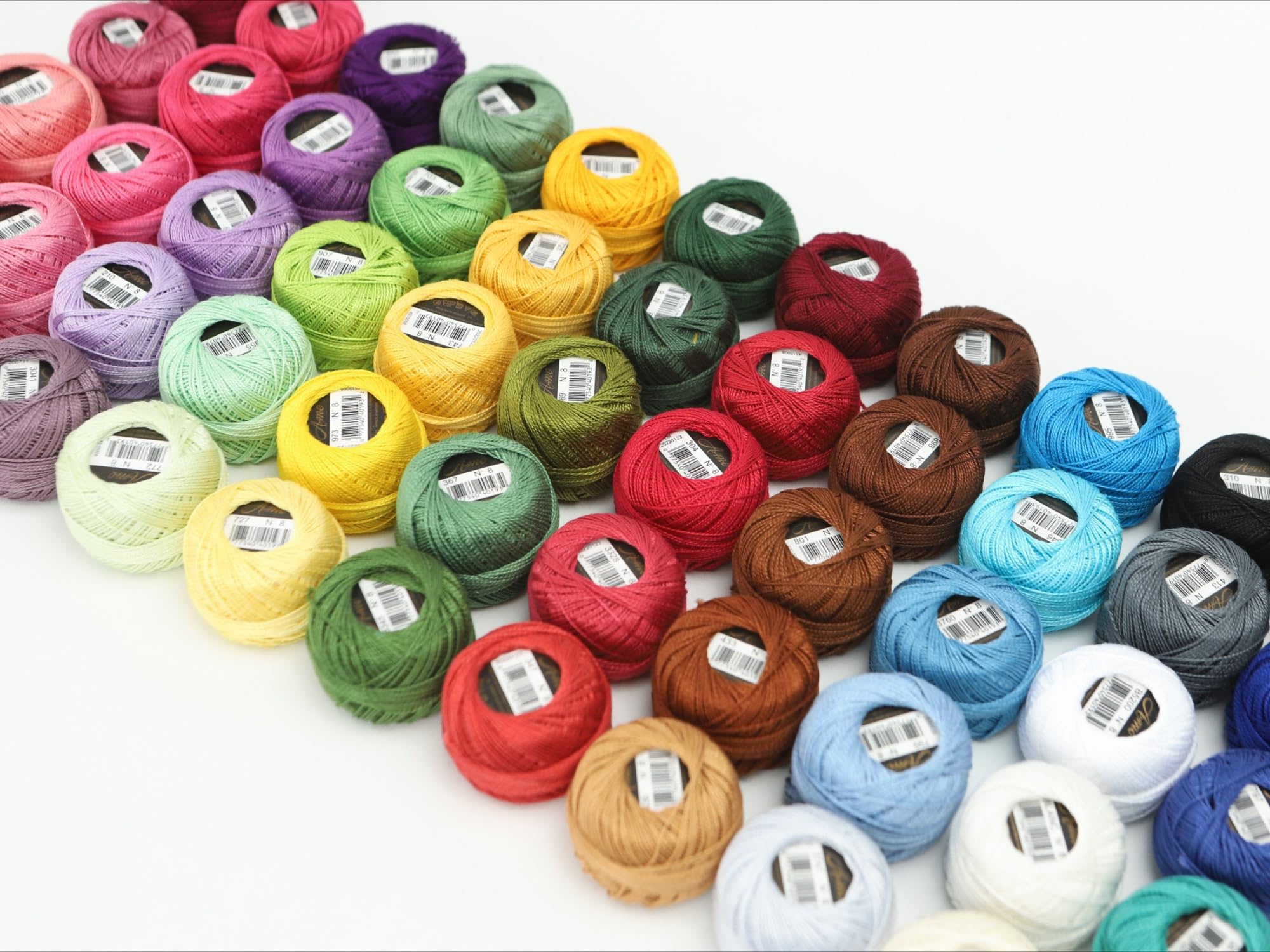 Filo Da Ricamo Set di 54 colori, misura 8, filo perle cotone for ricamo all'uncinetto, smock, applique, lungo 43 metri