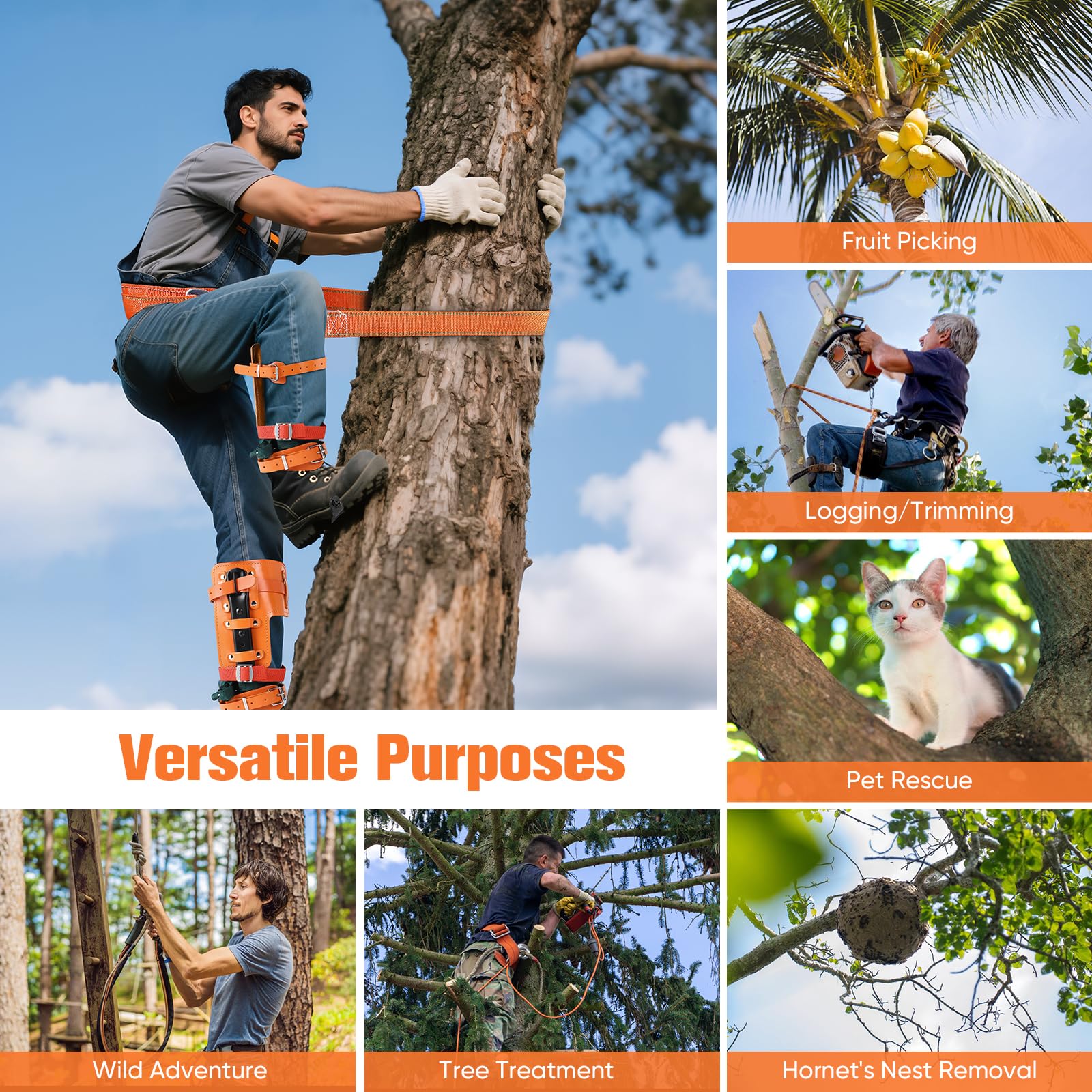 Outil d'escalade d'arbre réglable en hauteur-40 cm (15,7'') à 45 cm (17,7''), Outil d'escalade d'arbre de renforcement Vertical, Cravate Pied d'arbre