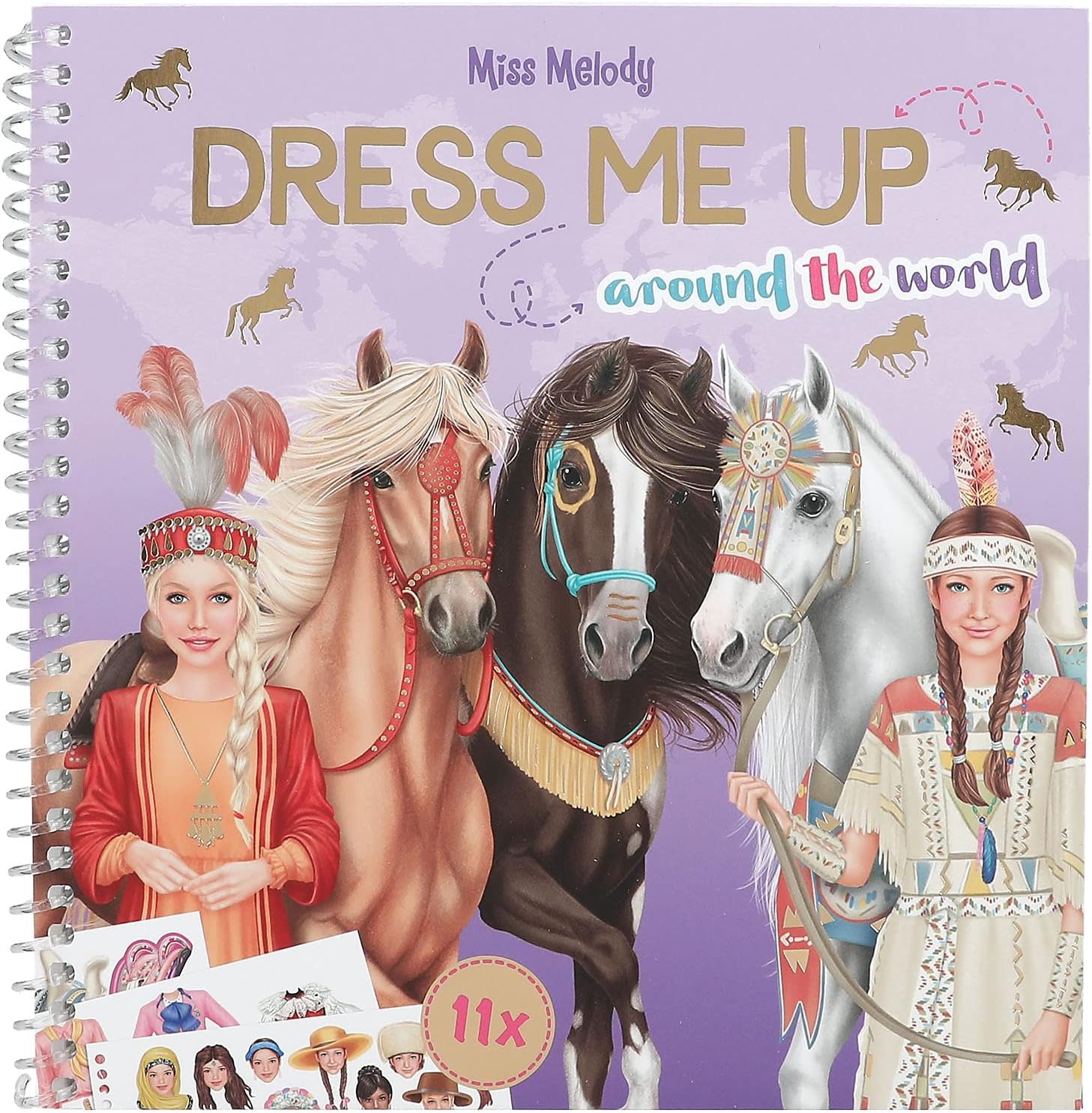 Depesche 12431 Miss Melody Dress Me Up Around The World-24 Pages Horse Design Book Including 11 Sheets of Stickers, Multicoloured, Small
