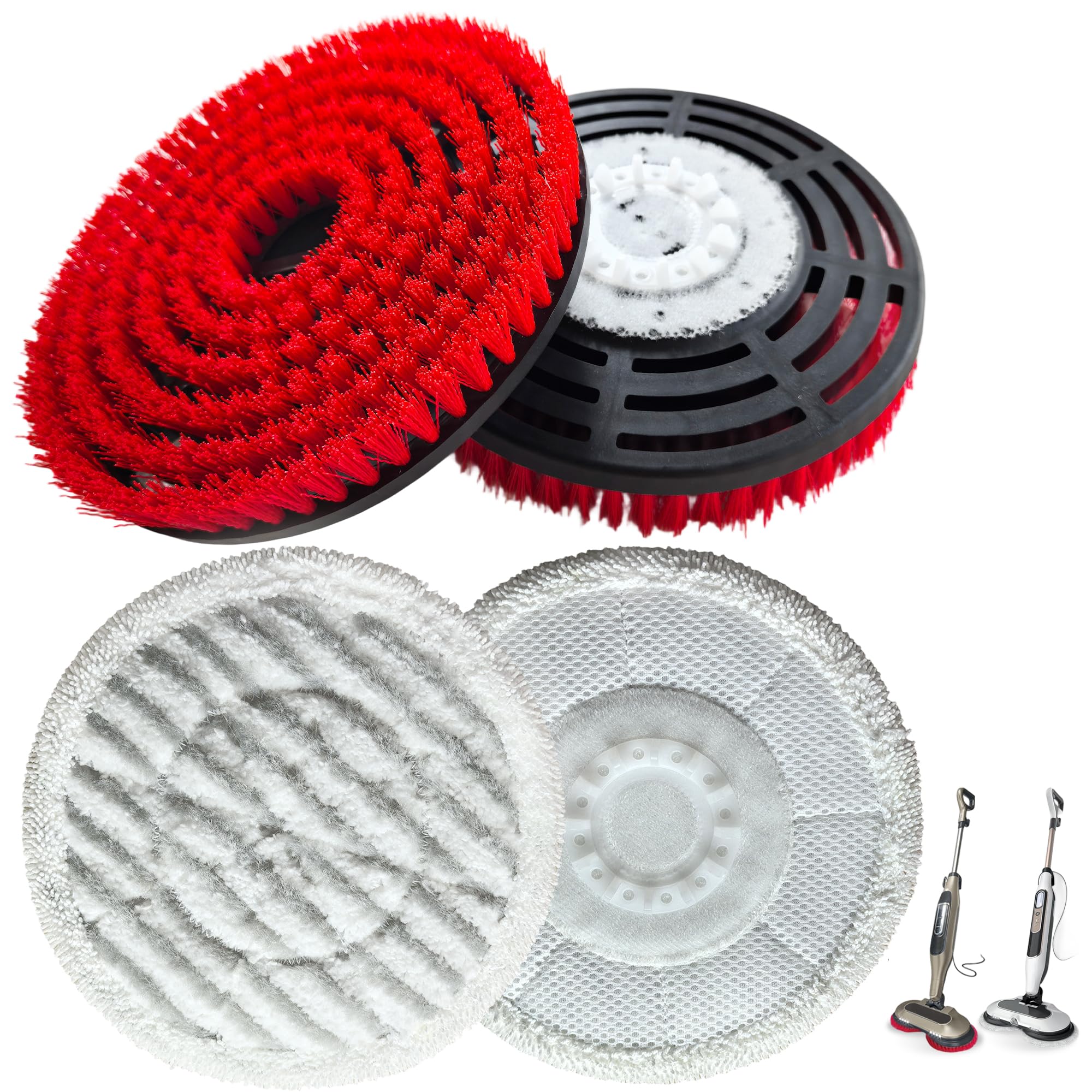 4Pack Brush for Shark Steam Mop S7000 S7001 S7020 S7005 S8021 S8001 Replacement Brush Head and Scrub Pad Abrasive Polishing Pad (2Red 2Gray)