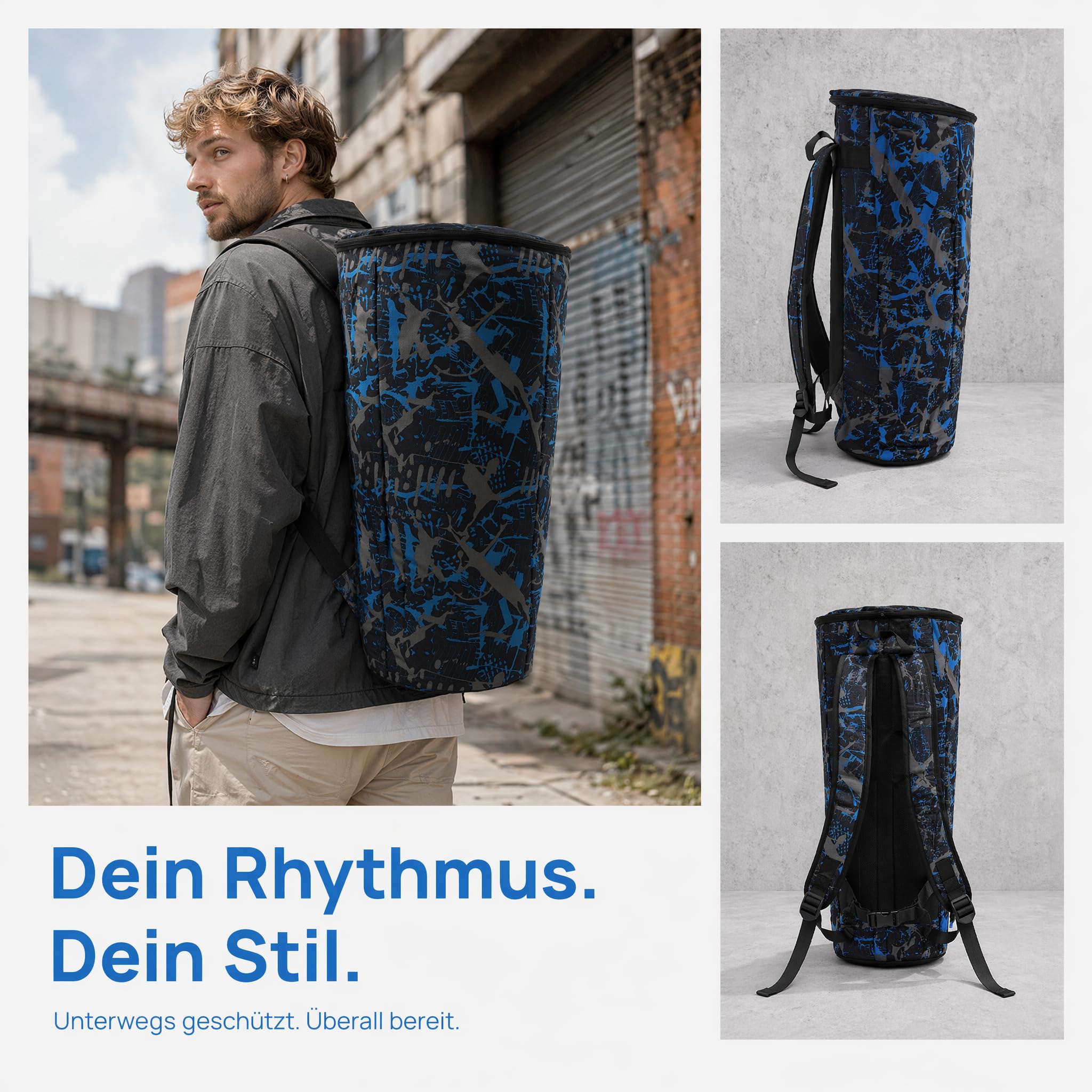 Beavorty Djembe Tasche 12 Zoll Gepolsterte Afrikanische Trommeltasche Wasserdicht Oxford Gigbag mit Camouflage-Muster Rucksack-Funktion für 60cm Trommel Transport und Schutz