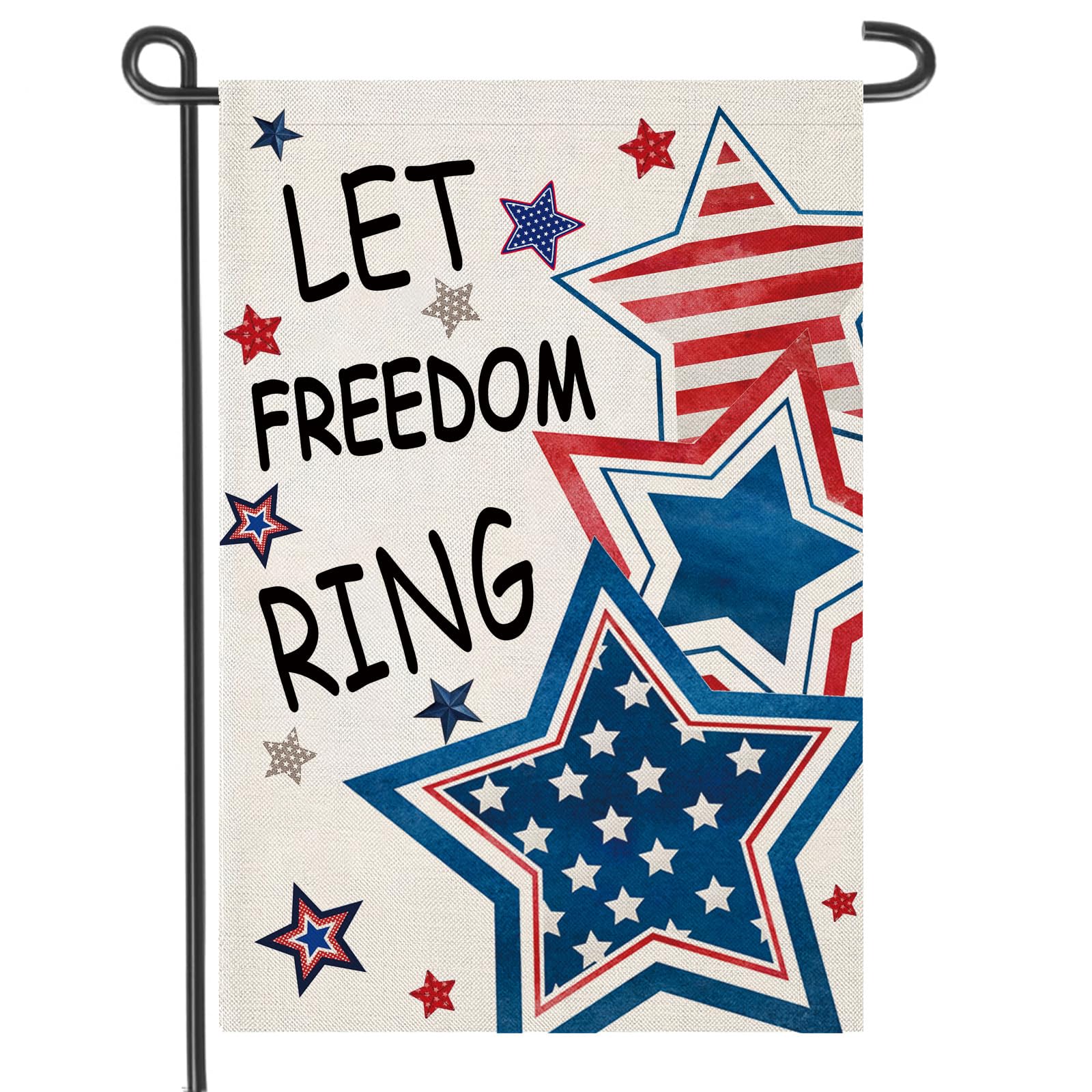4th of July Garden Flags 12x18 inch Double Sided, Patriotic Stars LET FREEDOM RING Yard Flag, Small Independence Day Decoration for Outside