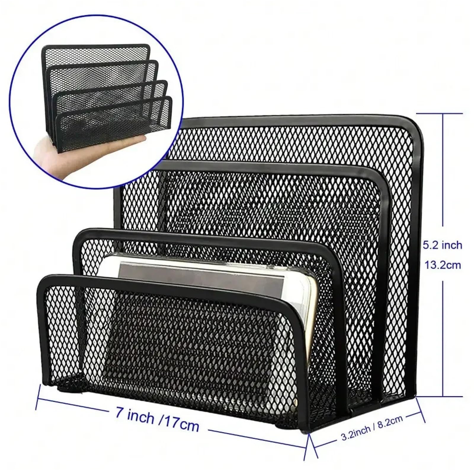 Stehsammler Desktop-Mail-Organizer mit 3 Fächern aus Metallgeflecht zur Aufbewahrung von Briefen und Dokumenten, Aktenhalter for den Schreibtisch