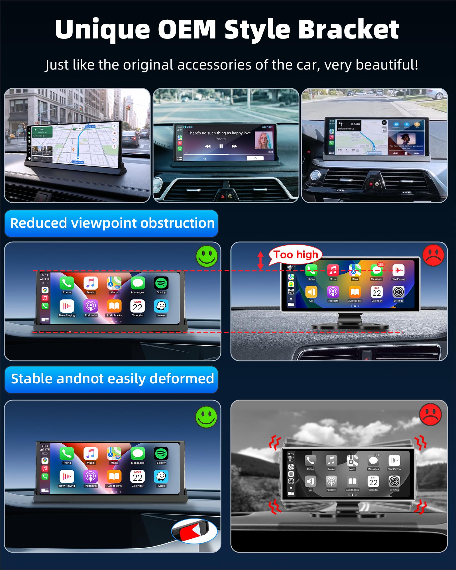 11,26 Zoll Wireless Carplay Display Android Auto Display mit Netflix YouTube TikTok Android 15 Car Play Autoradio mit Bildschirm Dual-Bluetooth OTA Navigation Sprachsteuerung Rückfahrkamera 1080P