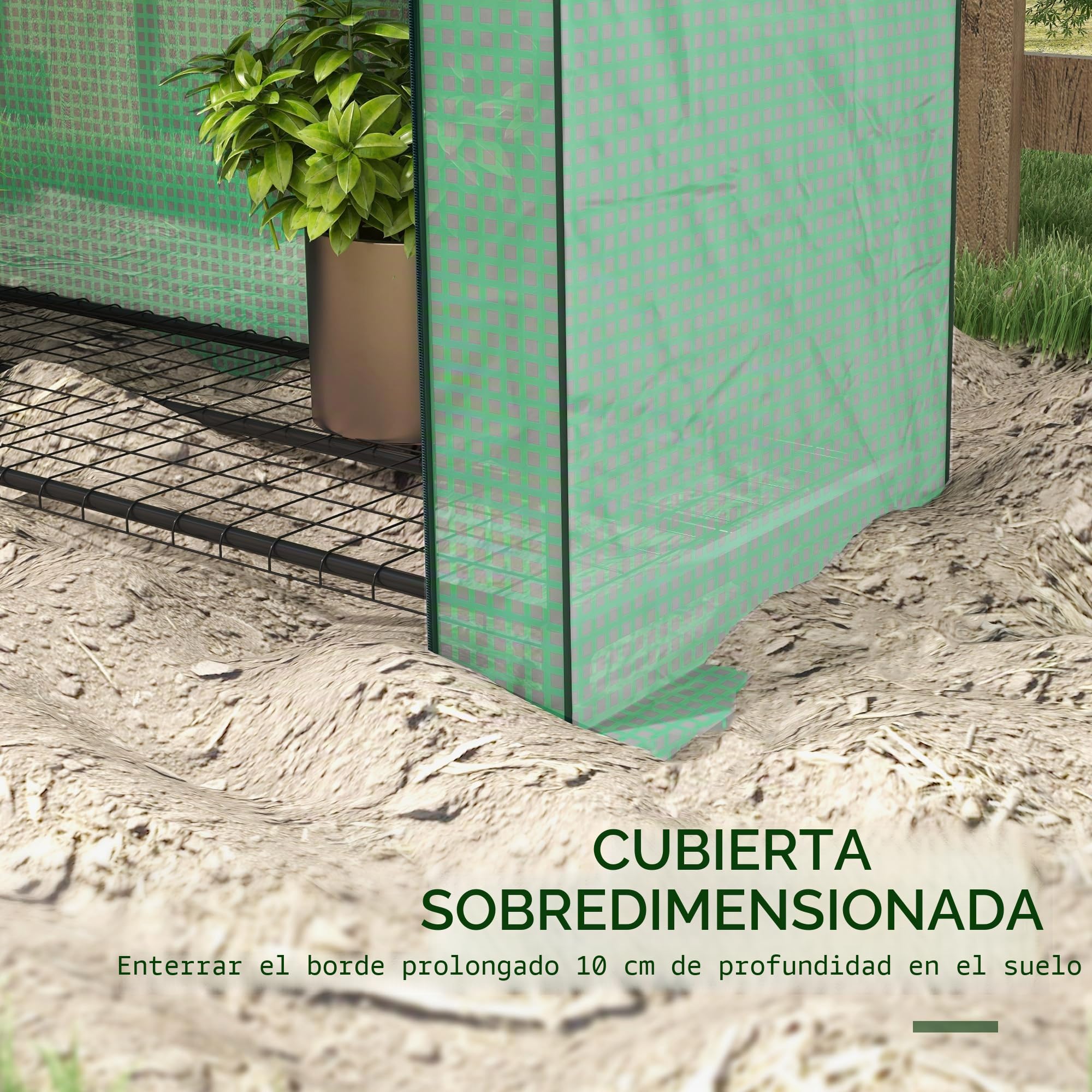 Outsunny Invernadero 4 Niveles PE Reforzado 170x120x50 cm Verde | Invernadero portátil, puerta enrollable, estanterías de alambre