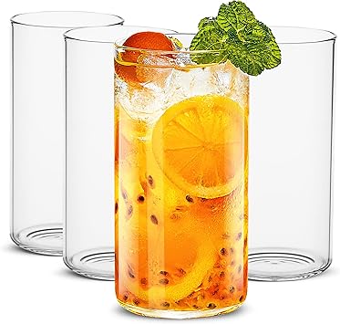 LUXU Drinking Glasses 19 oz, Thin Highball Glasses Set of 4,Clear Tall Glass Cups For Water ...