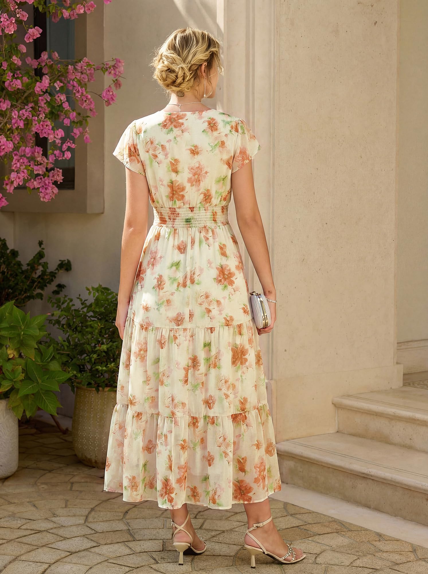 GRACE KARIN Vestido de verano para mujer con mangas con volantes, cuello en V, línea A, con bolsillos