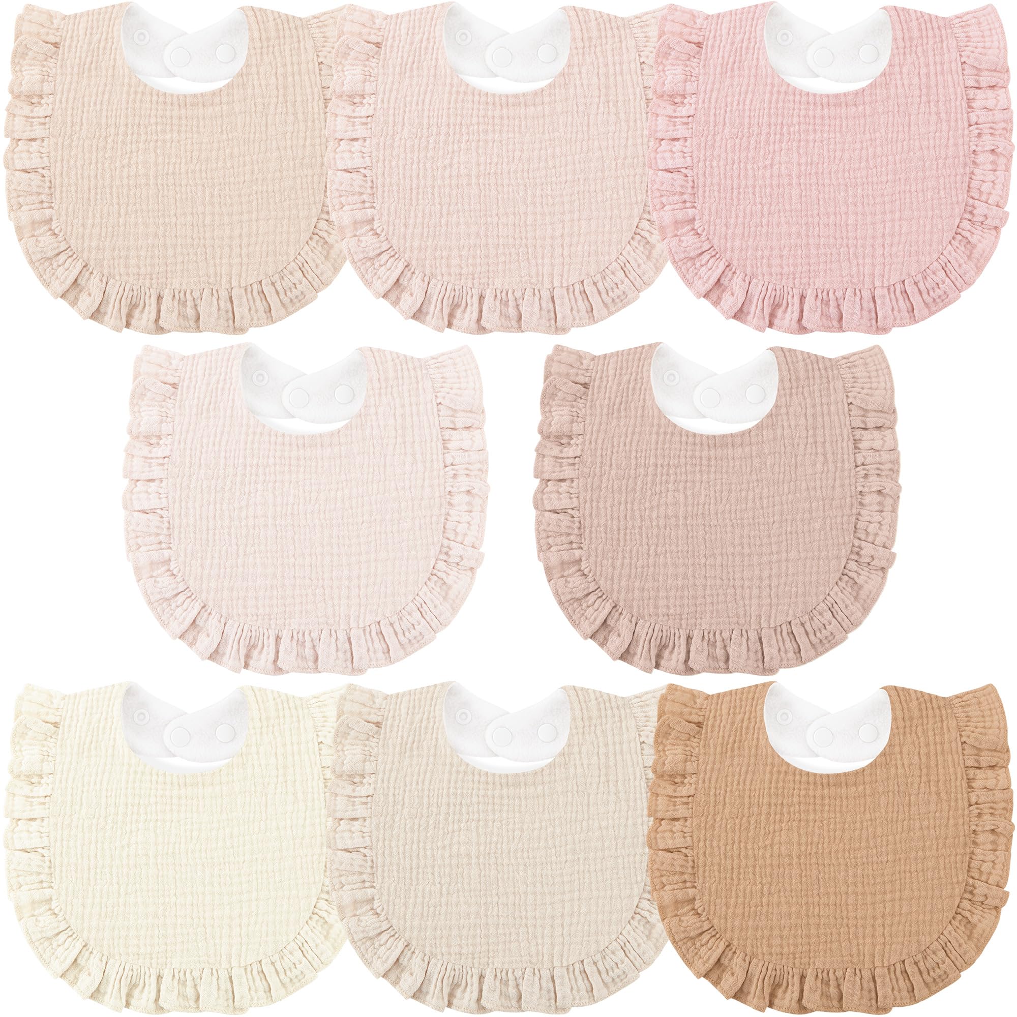 bearmoss Muslin Baby Dribble Bibs Baby Bandana Soft Drool Bibs for Unisex Baby Girls Boys Toddlers Drooling and Teething, 8pack(Pink brown)