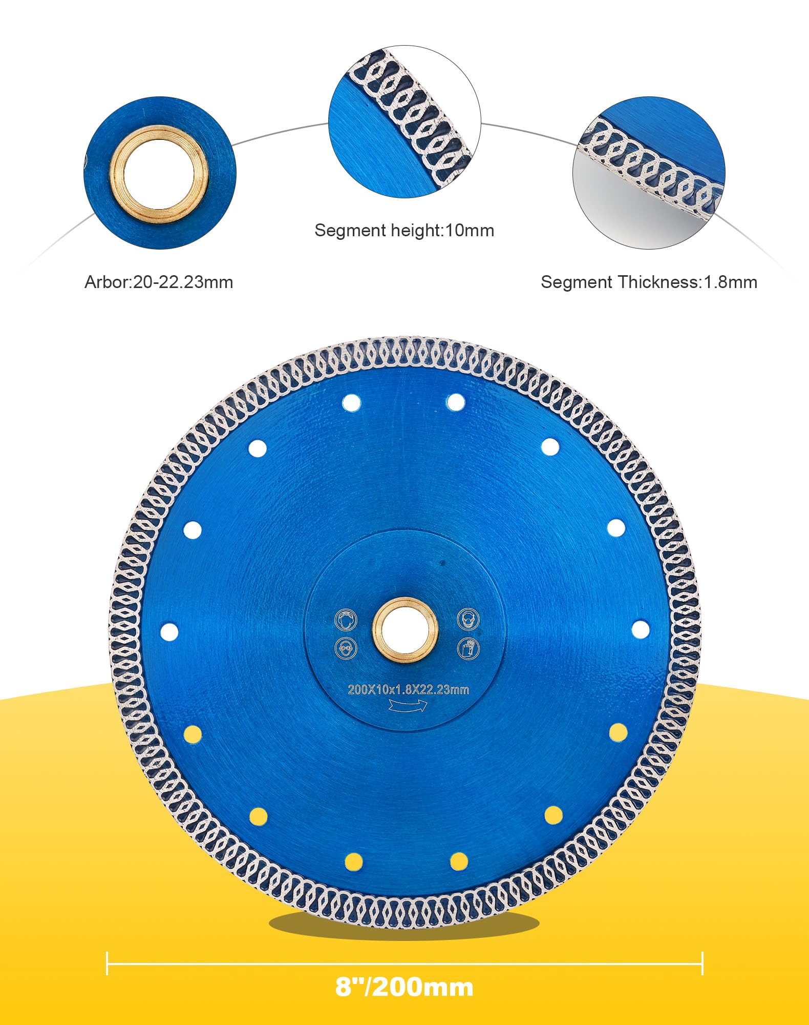 Solidure Diamond Cutting Disc 200mm X 22.23mm,Turbo Diamond Blade for Granite Marble Ceramic Tiles - Image 3