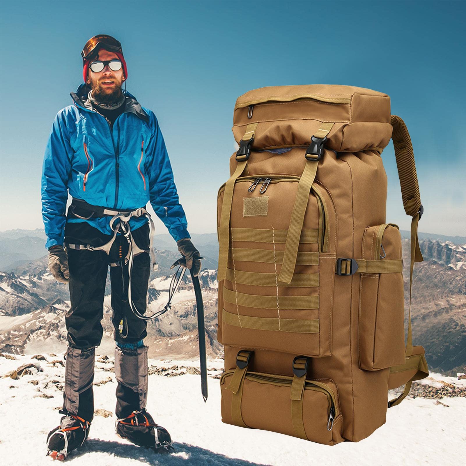 Zaino da 80 l, con attrezzi multiscomparti, da viaggio, resistente