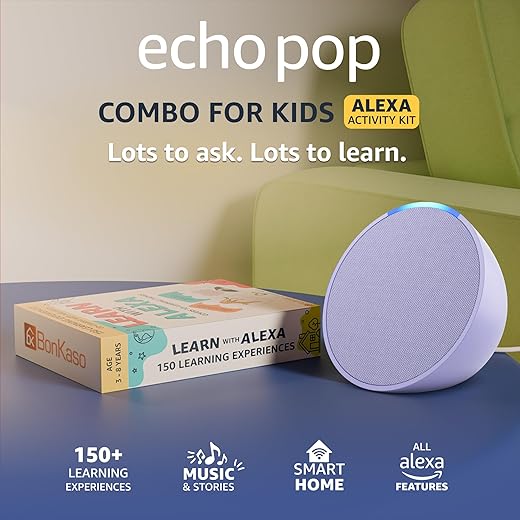 Amazon Echo Pop (Purple) combo for your Kids aged 4+ years with Alexa Activity Kit | Helps in interactive learning, stories, rhymes & hands-free…