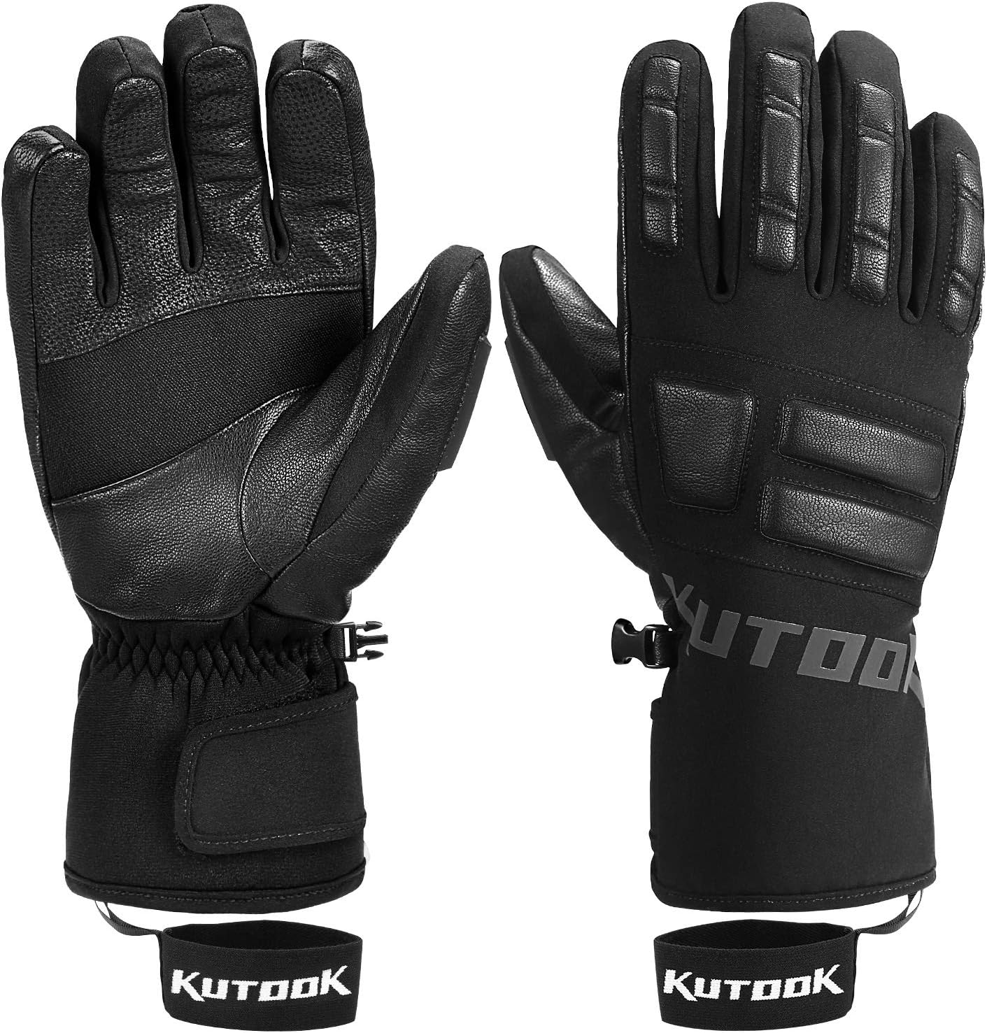 KUTOOKKUTOOK Snow Gloves Men with HIPORA Waterproof Membrane Goatskin Palm 3m Thinsulate