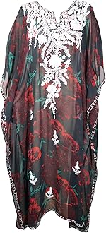 Mogul Interior Kaftan Maxi Dresses Black Floral Embellished Caftan L-4XL