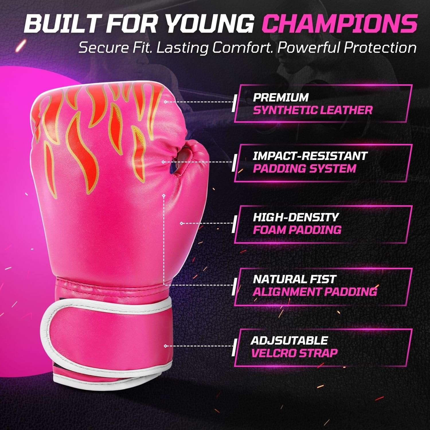 Flexzion Gants de boxe pour enfants de 3 à 8 ans, gants de sac de frappe multi-usages avec soutien enveloppant, sac de sable UFC Sparring, kickboxing, équipement d'exercice de sport, fitness, garçons