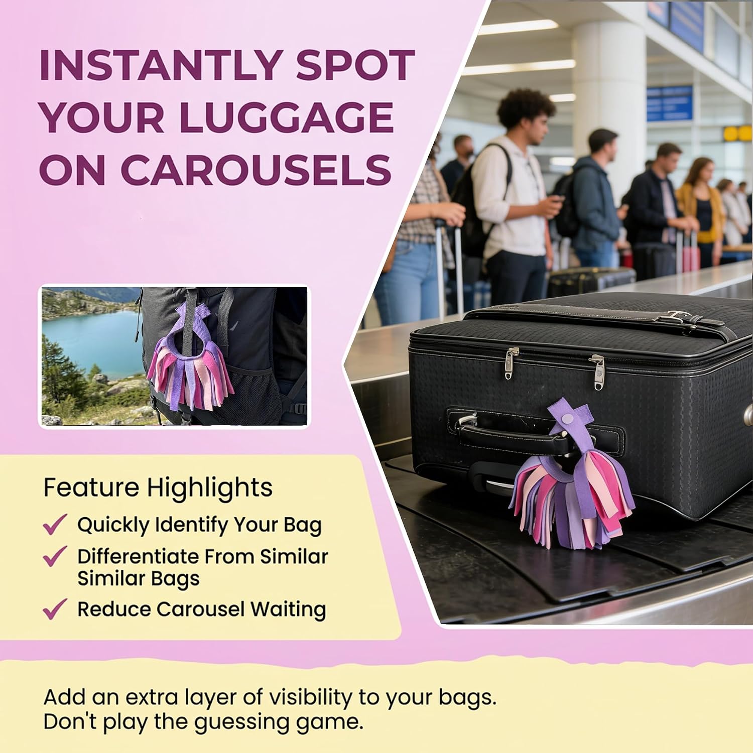 2 Pcs Luggage Pom Poms for Suitcases,Funny Luggage Identifiers - Stylish and Functional Luggage Identifiers with Button Design,Cute Luggage Tags,Travel Accessories (purlpe and Pink)