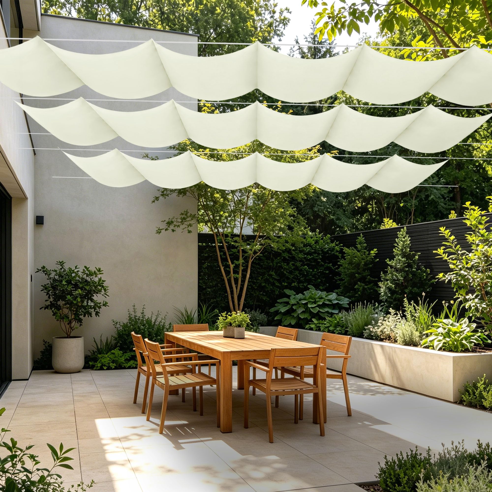 Voiles d'ombrage 700 x 440 cm pour sublimer vos repas de mi-saison en plein air