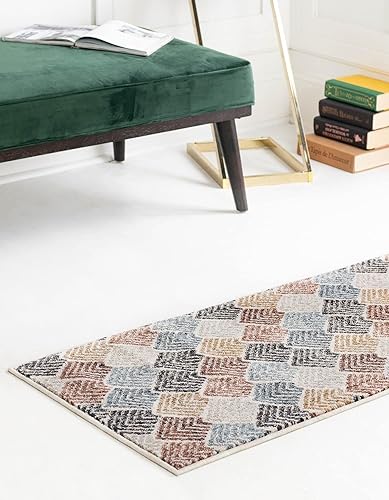 Miniatura 3 de Unique Loom Eco Trellis Collection - Alfombra de área - Osage (Runner 2 pies 0 pulgadas x 6 pies 0 pulgadas, multicolor  azul)