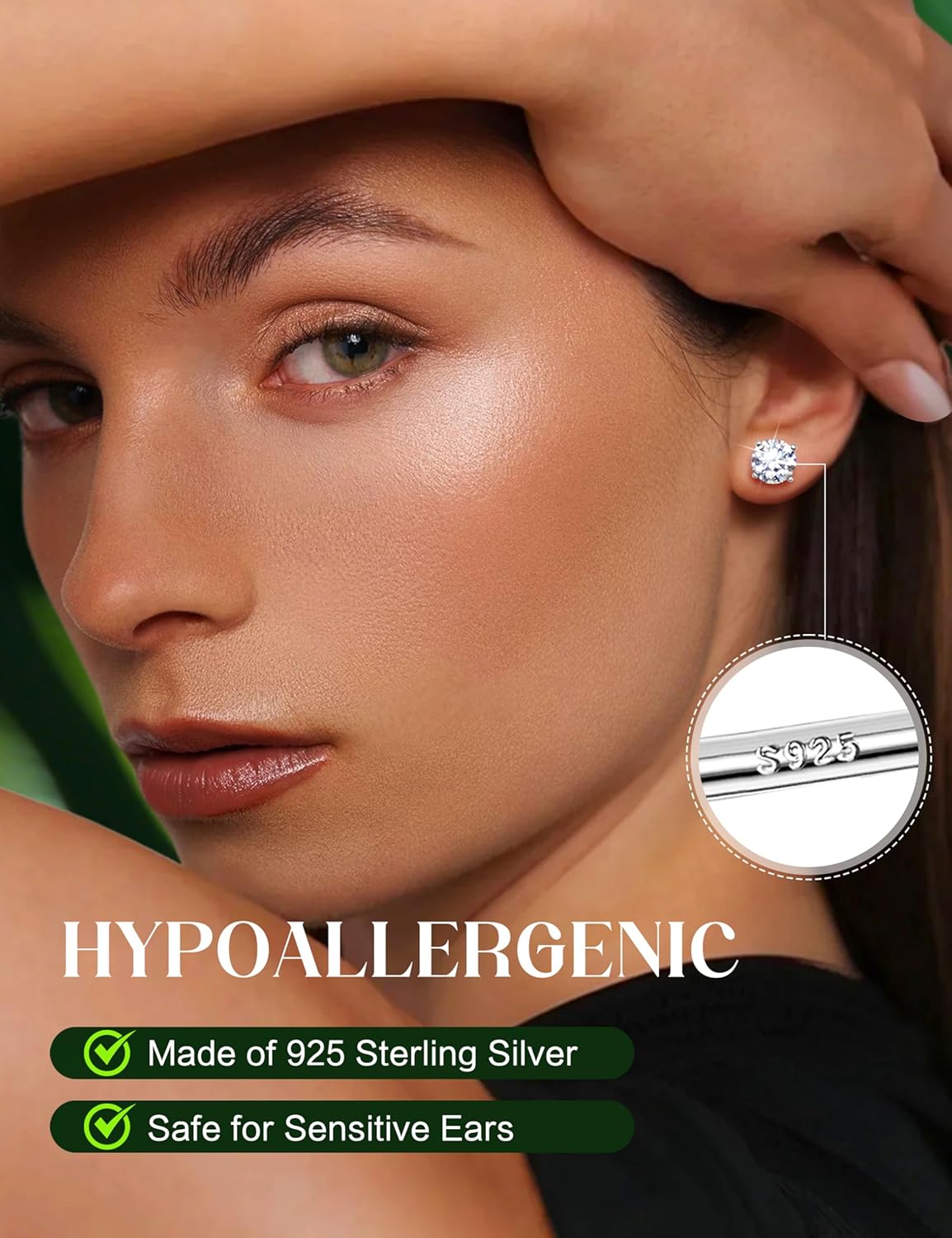 Moissanite Stud Earrings 18K White Gold Plated Brilliant Round Cut Solid 925 Sterling Silver Hypoallergenic Dainty Moissanite Jewelry for Sensitive Ear D Color VVS1 Clarity for Women Men 0.8CT-3CT - Image 3