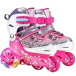 Sowume Adjustable Toddler Roller Skates for Girls Boys Kids,Fun Illuminating Light Up Flash Wheels Safety Three-Point Type Balance Roller Skates for Beginners Children