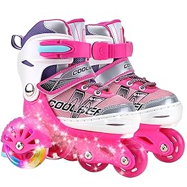 Sowume Adjustable Toddler Roller Skates for Girls Boys Kids,Fun Illuminating Light Up Flash Wheels Safety Three-Point Type Balance Roller Skates for Beginners Children