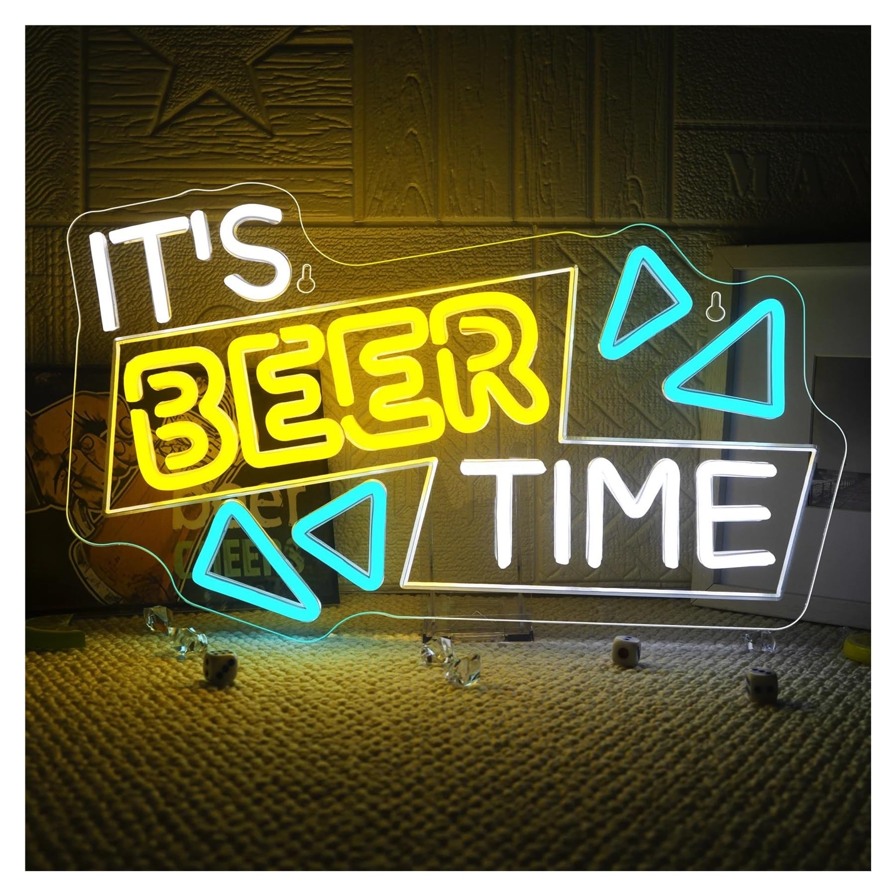 RONGCH Hanging Art Neon Signs It's Beer Time Neon Sign USB Dimmable LED Light for Bar Pub Home Party Man Cave Club Wall Decor 42cmx24.5cm