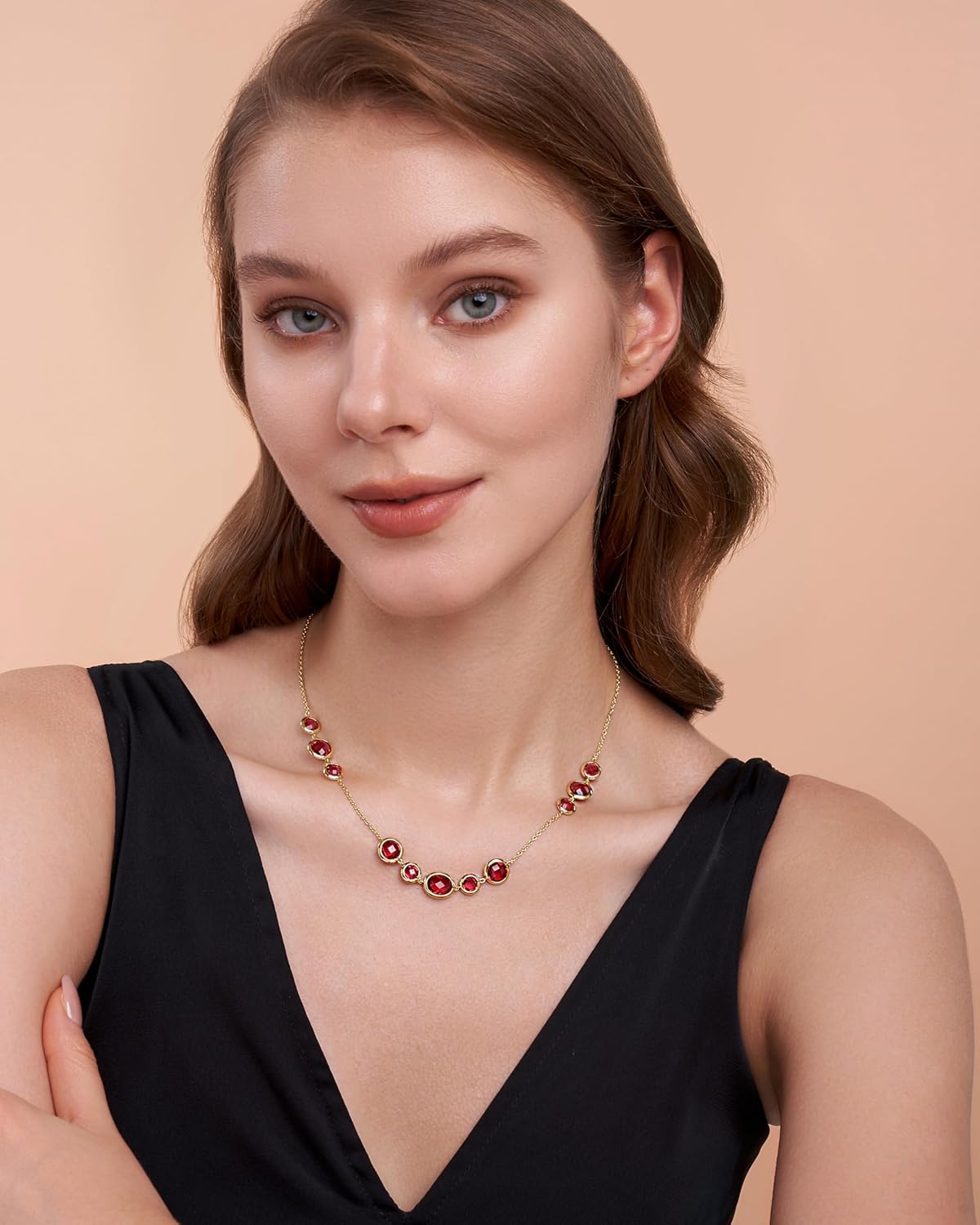 18K gold plated Light Yellow Green Brown Beaded Natural Stone Healing Statement Necklace Choker for Women by SNGIA, Colorful Bead Quartz Trendy Birthstone Jasper Gemstone Bohemian Preppy Retro Bold Handmade Exaggerated Jewelry Gifts, Vintage Unique Cute Baroque Crystal Pearl Opal necklace Summer Beach Fashion Nickle Free Rhinestone Accessories - Image 2