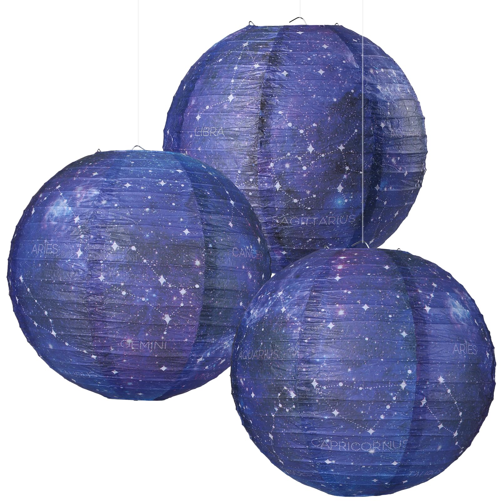 3pcs Galaxy Paper Lanterns with Constellation, 12 inch Space Party Decor, Galaxy Themed Paper Lanterns for Galaxy Party Decorations Party Birthday Room Decorations