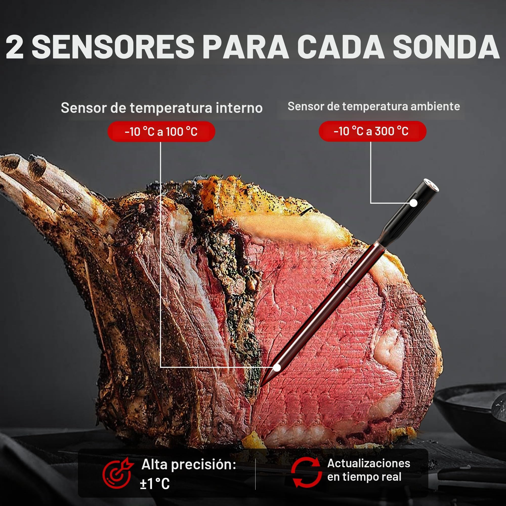 ThermoPro TempPro Sonda doble Termómetro para carne verdaderamente inalámbrico de 150m, termómetro para alimentos Bluetooth con refuerzo mejorado con LCD, para freidoras, barbacoa, horno y ahumador