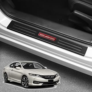 4PCS Door Sill Protector for Honda Accord 2013-2017 Hybrid (Include HEV) Accessories Matte Black ABS Material Front and Rear Door Car Pedal Kick Protection (Red Trim)
